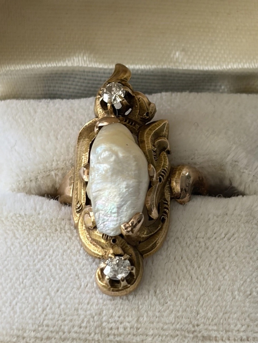 Gold Pearl and Diamond Accent Women's Ring - White Pearl